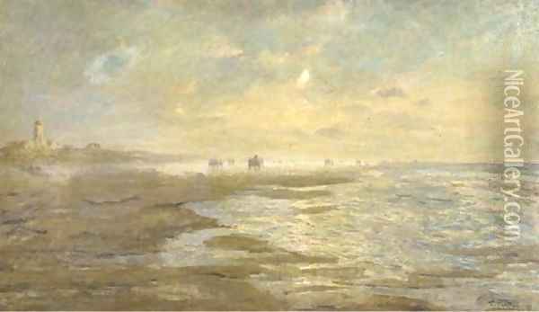 A hazy morning with shell fishers on the beach Oil Painting - Evert Pieters