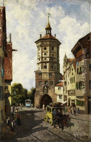 Das Augsburger Wertach-bruckentor Oil Painting - Otto von Ruppert
