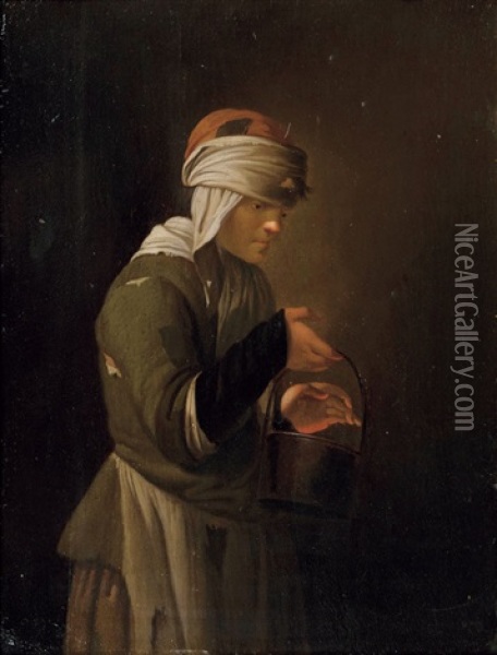 Maidservant With Charcoals In A Bucket Oil Painting - Petrus Kiers