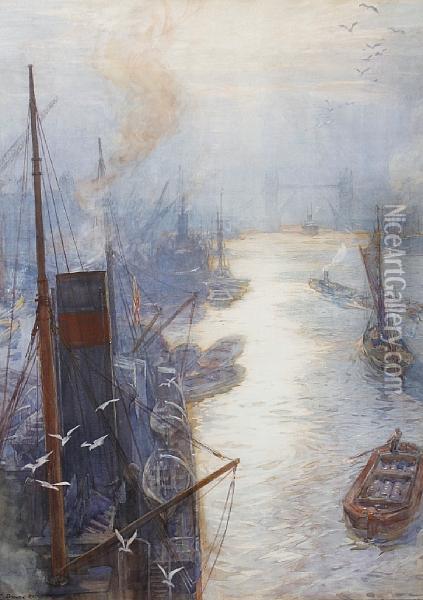 Tower Bridge, London Oil Painting - Henry Charles Brewer