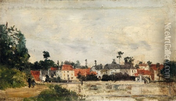 Village Devant L'etang Oil Painting - Robert Charles Gustave Laurens Mols