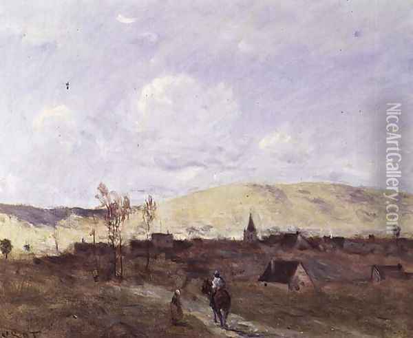 Cavalier in sight of a Village, 1872 Oil Painting - Jean-Baptiste-Camille Corot