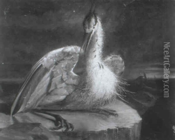 Heron By Night Oil Painting - George Lance