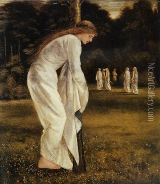 St. George And The Dragon: The Princess Tied To The Tree Oil Painting - Edward Burne-Jones