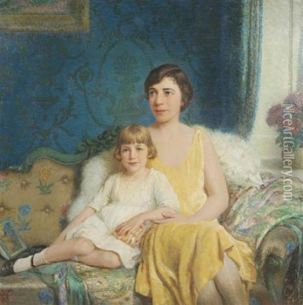 Portrait Of A Mother And Child Oil Painting - Henry Salem Hubbell