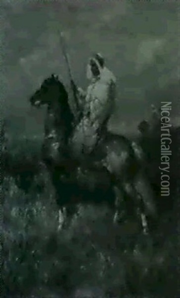 Beduine Zu Pferd An Einem Was-sertumpel Oil Painting - Adolf Schreyer