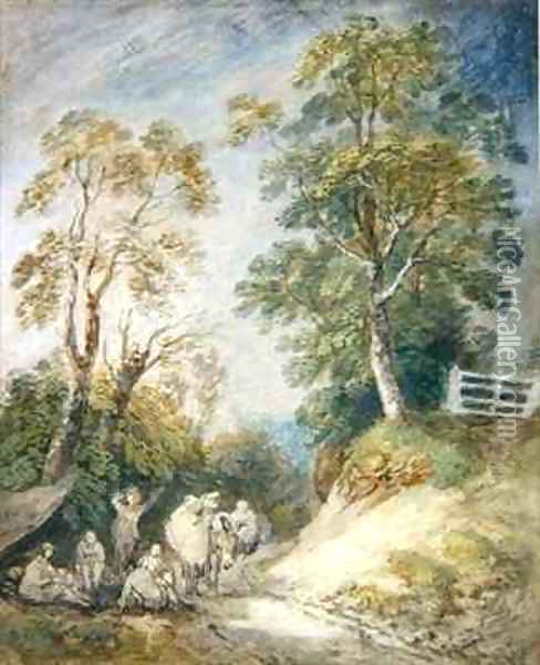 Wooded Landscape with Gypsy Encampment Oil Painting - Thomas Gainsborough