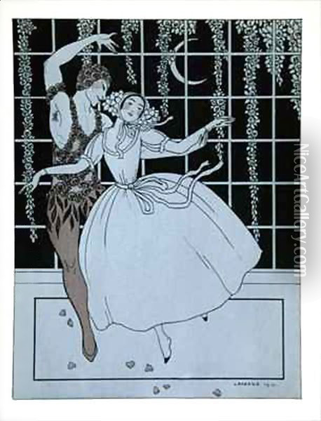 Spectre de la Rose from the series 'Designs on the dances of Vaslav Nijinsky' (1889-1950) Georges Barbier (1882-1932), Pochoir Print Oil Painting - Georges Barbier
