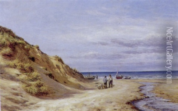 Fiskere Ved Deres Bade Pa Stranden Oil Painting - Niels Frederik Schiottz-Jensen