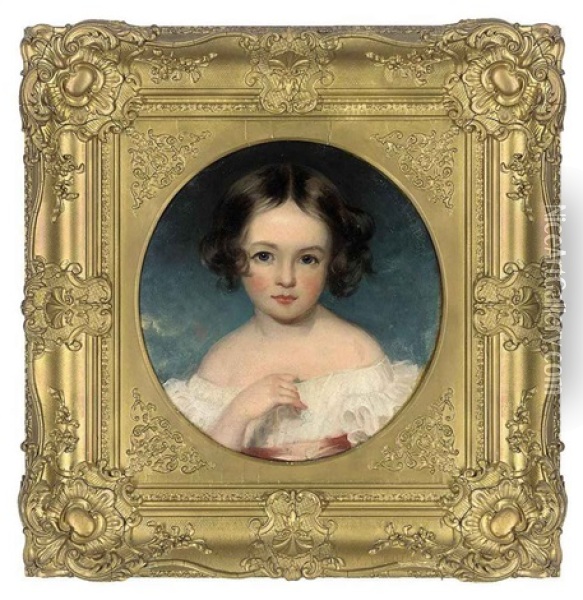 Portrait Of Annie Katherine Whiteside In A White Dress Oil Painting - Margaret Sarah Carpenter