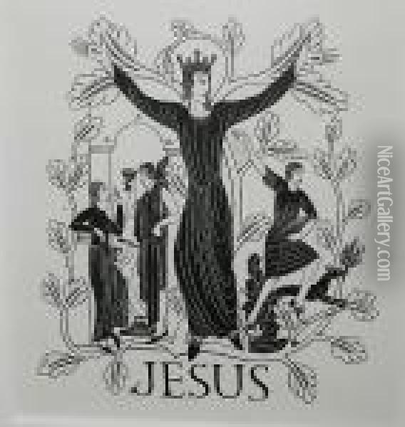 Jesus: Christ Crowned Oil Painting - Eric Gill