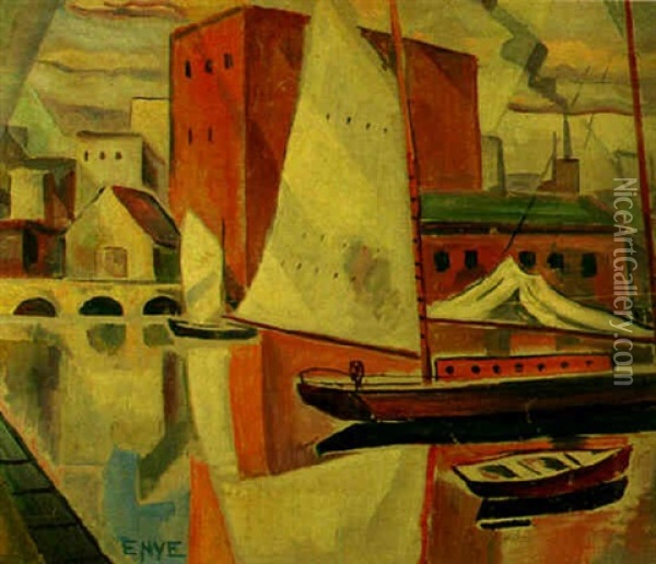 Sailboats In Design Oil Painting - Edgar Hewitt Nye