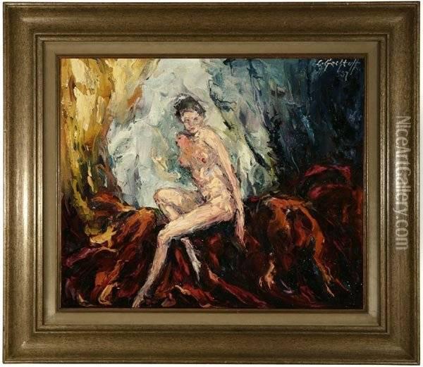 Seated Nude Oil Painting - Leonid Gechtoff