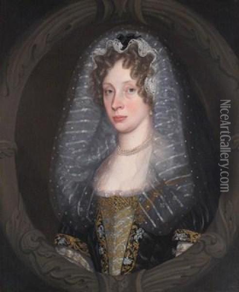 Portrait Of A Lady, Head And Shoulders, Wearing A Veil Oil Painting - John Riley