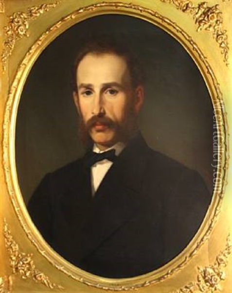 A Portrait Of Julius Baum (+ A Portrait Of Mrs. Julius Baum; Pair) Oil Painting - Ludwig Neustatter