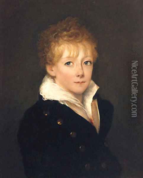 Portrait Of A Boy, Quarter-Length, In A Blue Coat And White Shirt Oil Painting - Of William Owen
