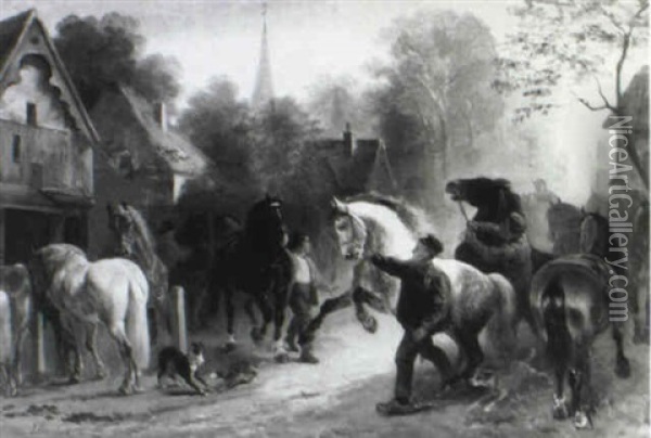 A Horse Market Oil Painting - Joseph Jodocus Moerenhout