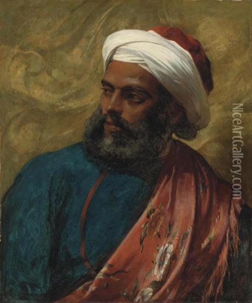 Muller Portrait Of An Arab Oil Painting - William James Muller