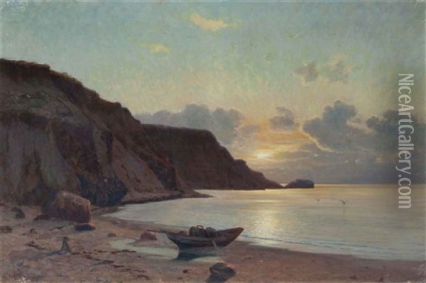 A Boat On The Shore At Sunset Oil Painting - Vartan Makokian