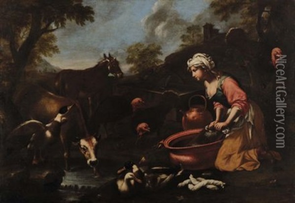 Lavandaia Con Armenti Oil Painting - Jacob van der Kerckhoven