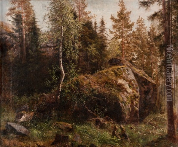 In The Forest Oil Painting - Fredrik Ahlstedt