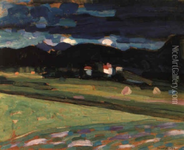 Landschaft Bei Murnau Mit St_rmischem Himmel Oil Painting - Wassily Kandinsky