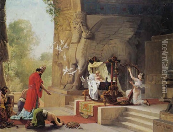 L'adoration De Moise Oil Painting - George Louis Poilleux-Saint-Ange
