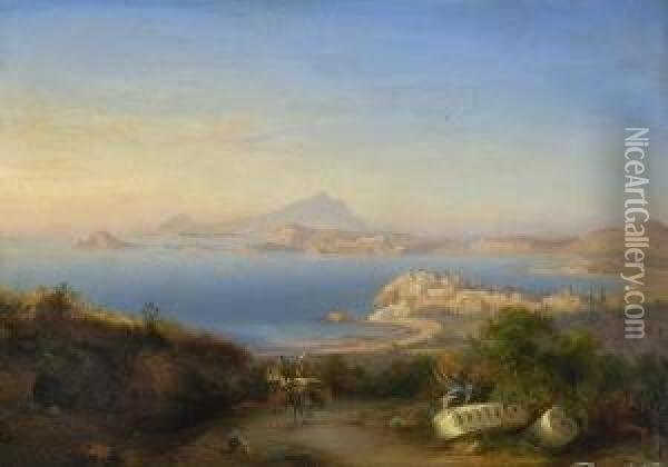 Blick Auf Die Halbinsel Procida Im
 Golf Von Neapel. Oil Painting - Eduard Agricola