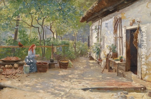 Das Alte Haus In Lehde Oil Painting - Hugo Charlemont