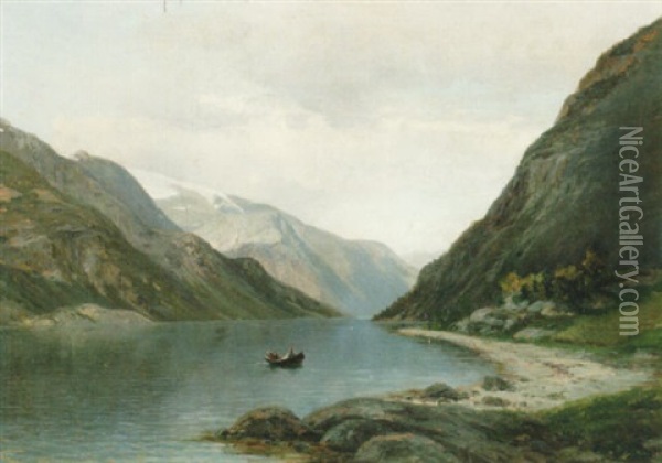 Fjordlandskap Med Bat Oil Painting - Carl Nielsen