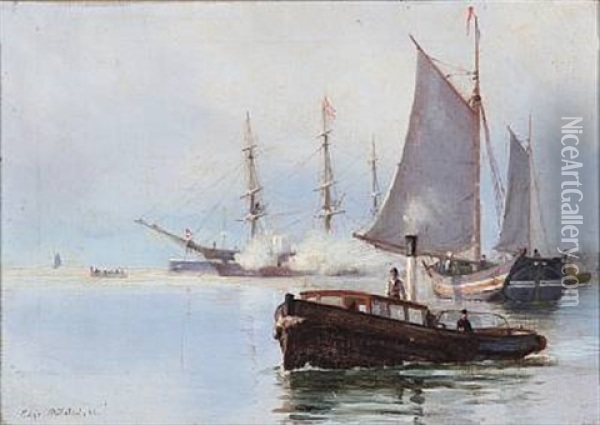 The Frigate Jylland Saluting Oil Painting - Christian Ferdinand Andreas Molsted