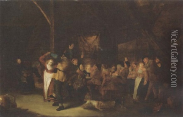 Peasants Merrymaking In A Tavern Interior Oil Painting - Jan Miense Molenaer