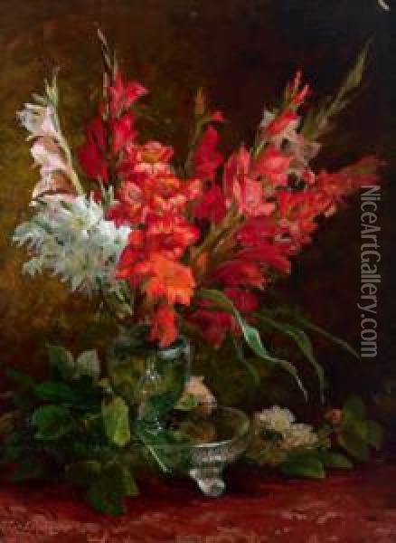 Gladioli E Rose Oil Painting - Geraldine Jacoba Van De Sande Bakhuyzen