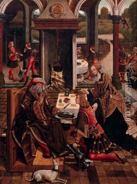 Jacob And Esau Oil Painting - Jacob Cornelisz Van Oostsanen