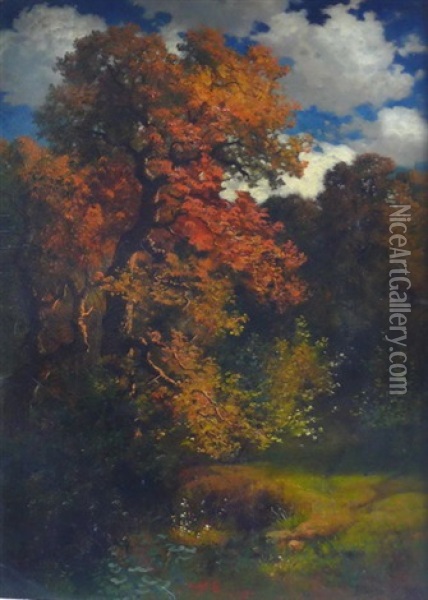 Herbstliche Baume Oil Painting - Traugott Hermann Ruedisuehli
