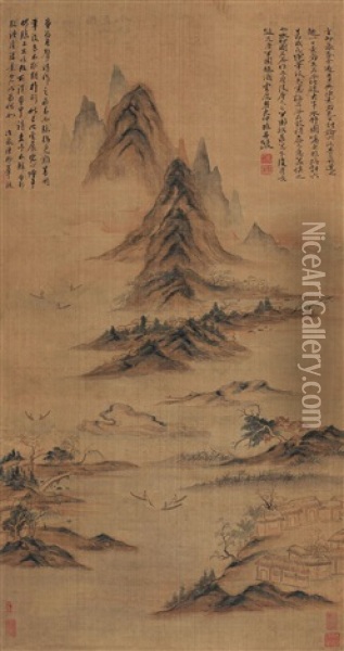 Fishing And The Mountain In Autumn Oil Painting -  Zhai Dakun