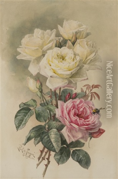 La France And Bride Roses Oil Painting - Paul De Longpre