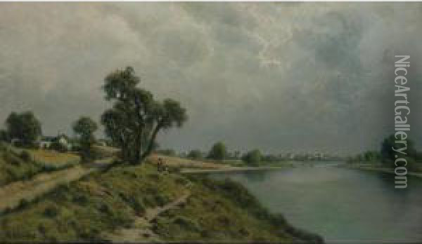 Riverine Landscape, Possibly Sacramento Oil Painting - Ramsome Gillet Holdredge