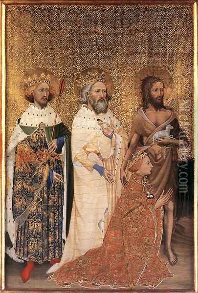 Wilton Diptych- Richard II of England with his patron saints, 1395 Oil Painting - French Unknown Masters