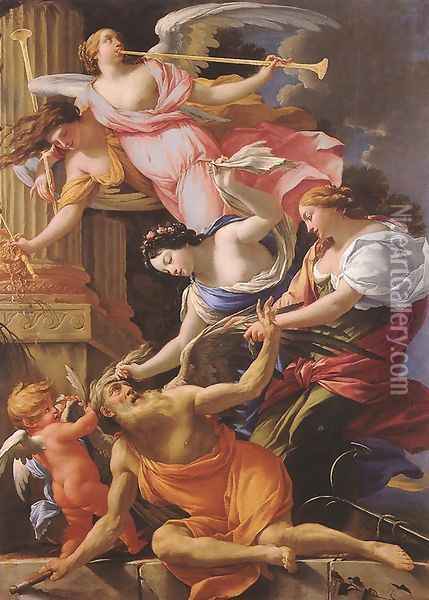 Saturn, Conquered by Amor, Venus and Hope 1645-46 Oil Painting - Simon Vouet