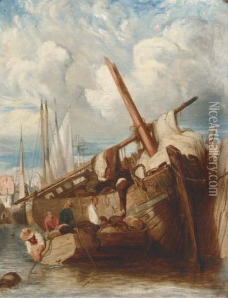 Unloading The Barge Oil Painting - John Sell Cotman