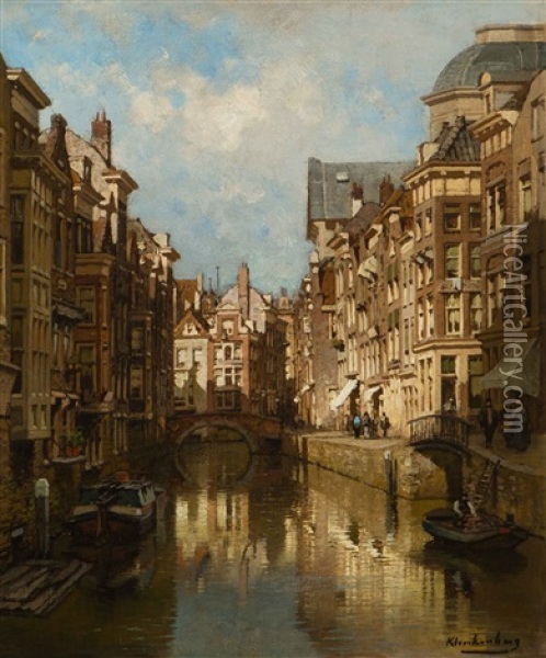 The Steigergracht In Rotterdam Oil Painting - Johannes Christiaan Karel Klinkenberg
