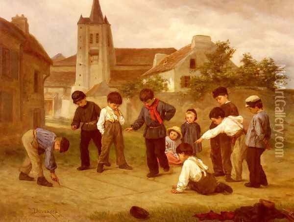 Hopscotch Oil Painting - Theophile-Emmanuel Duverger