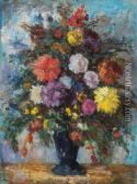 Still Life Of Flowers Oil Painting - Bela Ivanyi Grunwald