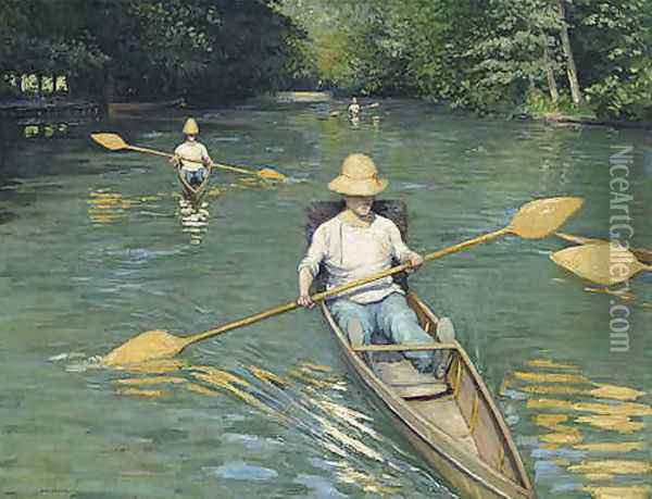 Skiffs Oil Painting - Gustave Caillebotte