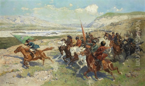 Circassian Charge Oil Painting - Franz Roubaud