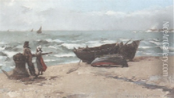 Plage En Bretagne Oil Painting - Louis Robert Carrier-Belleuse