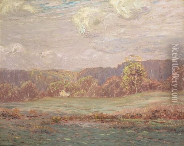 Windy Day, Connecticut Oil Painting - Leonard Ochtman