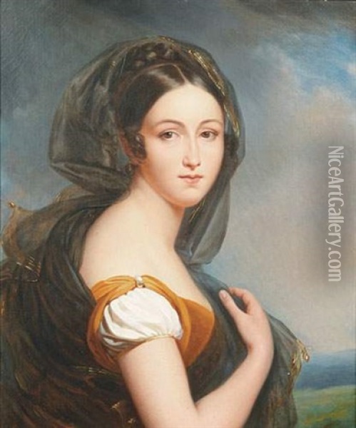 Portrait De Jeune Femme Sur Fond De Paysage Oil Painting - Francois Pascal Simon Gerard