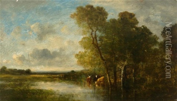 River Landscape With Cows Oil Painting - Leon Victor Dupre